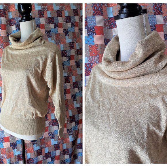 Vintage 1980s I. B. Diffusion Sparkly Gold Sweater Size Small - Picture 7 of 11